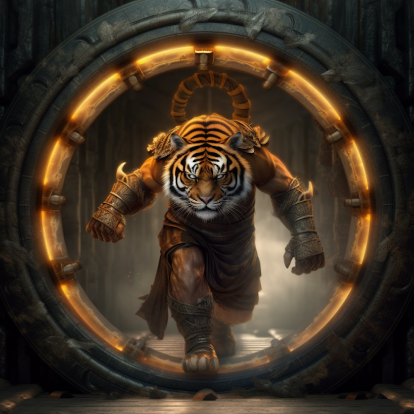 Tiger Warrior Coming Through Portal To Another Dimension Generative AI Art Digital File Download
