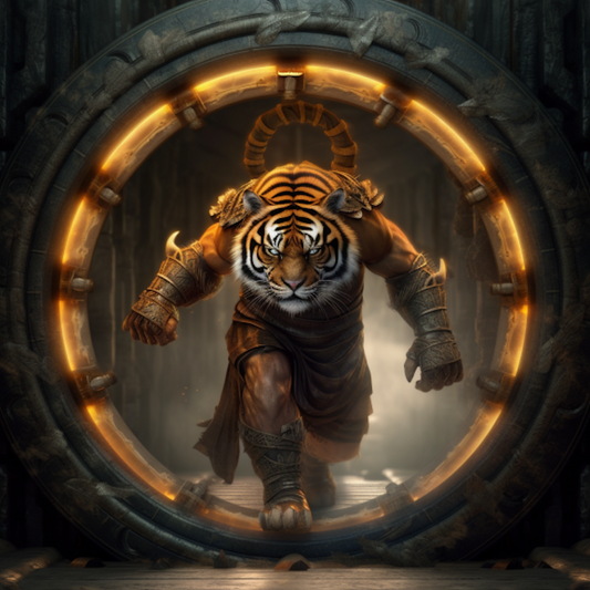Tiger Warrior Coming Through Portal To Another Dimension Generative AI Art Digital File Download