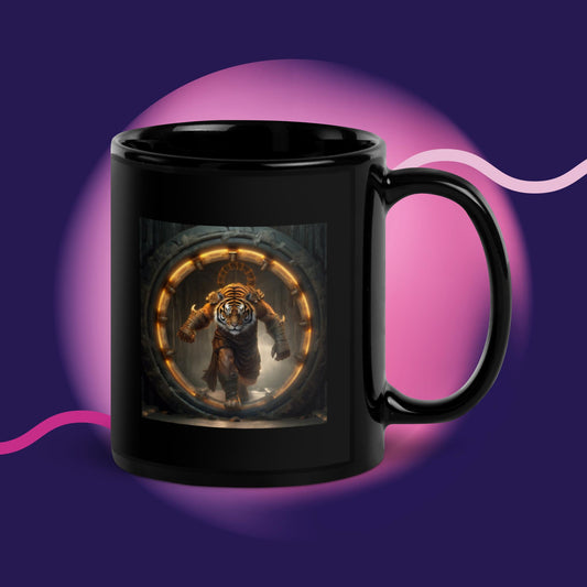 Tiger Warrior Portal Black Glossy Mug