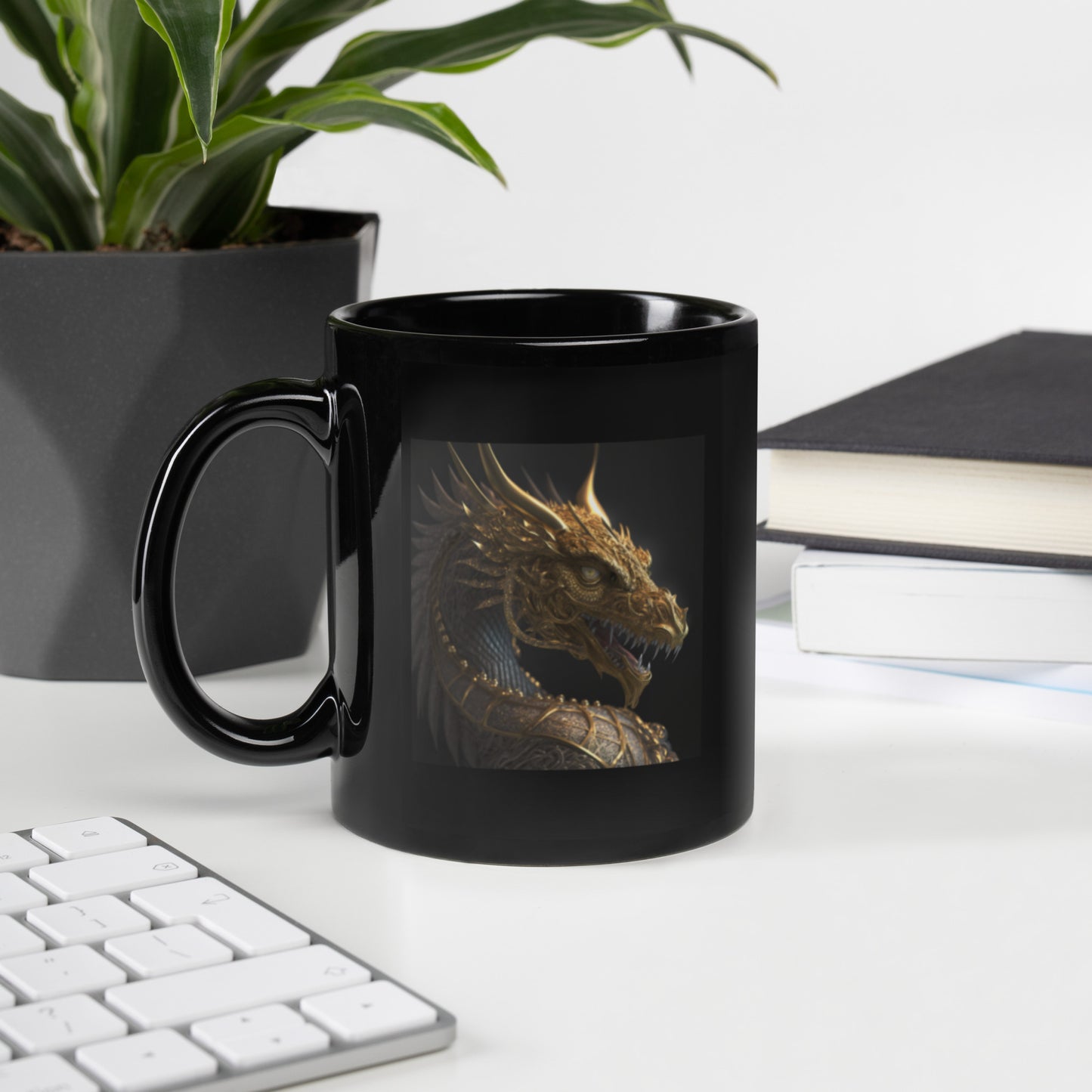 Golden Celtic Dragon Black Coffee Mug