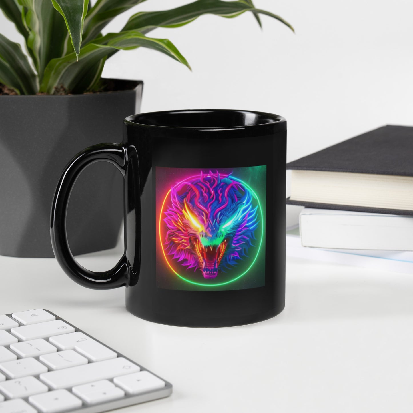 Neon Dragon Head Black Coffee Mug