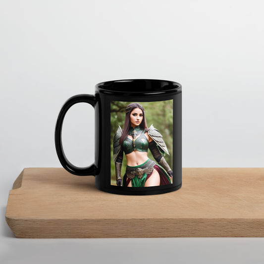 Stunning Beautiful Celtic Owl Warrior Princess Black Glossy Coffee Mug