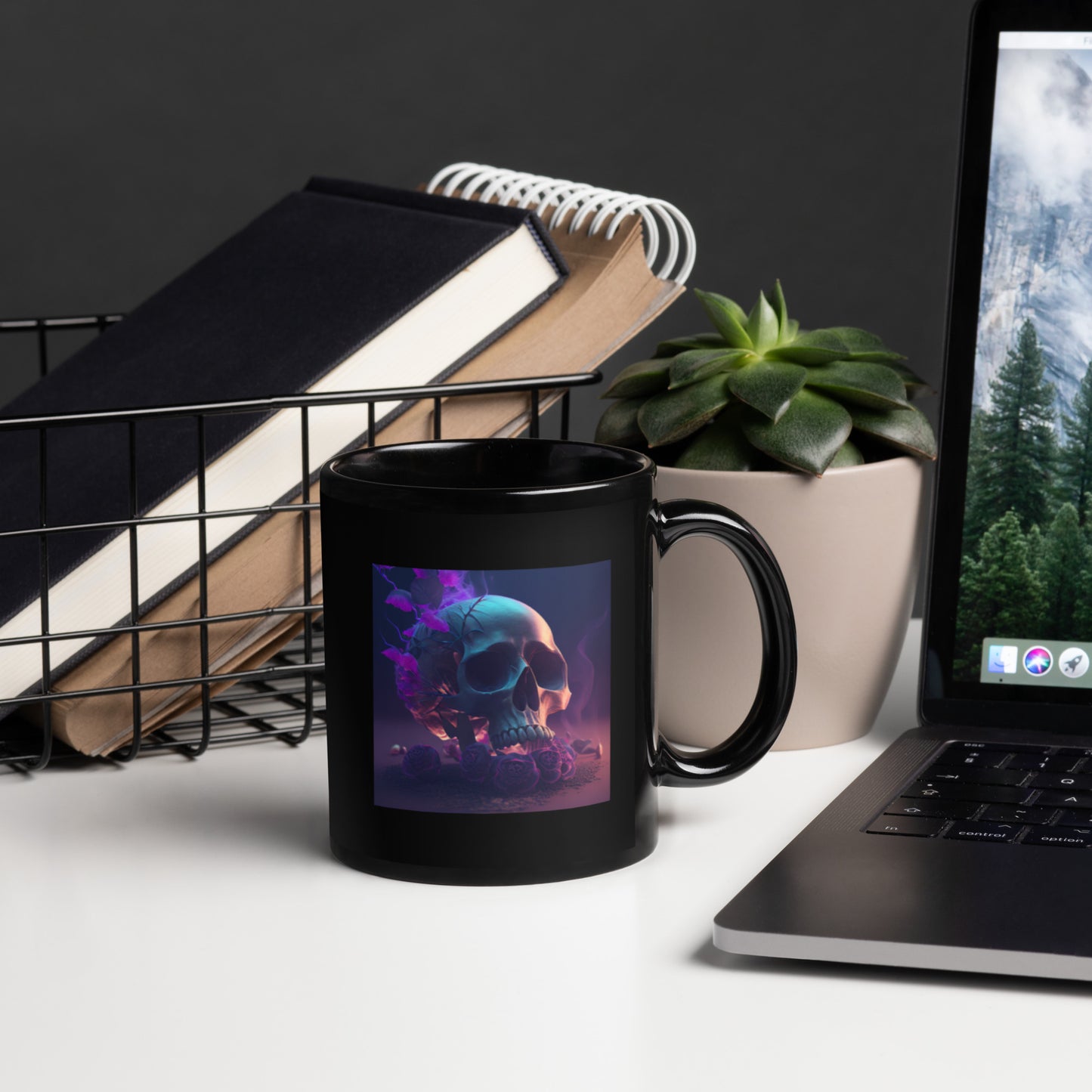 Mind Blown Purple Skull Black Coffee Mug