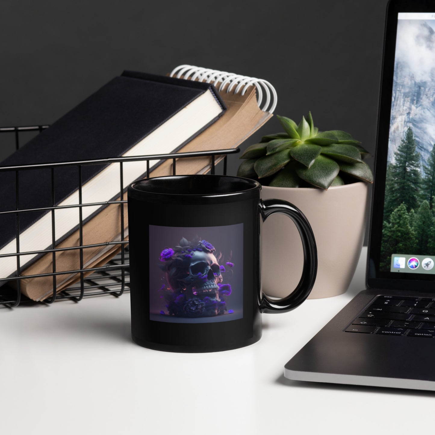 Black Skull With Roses Coffee Mug