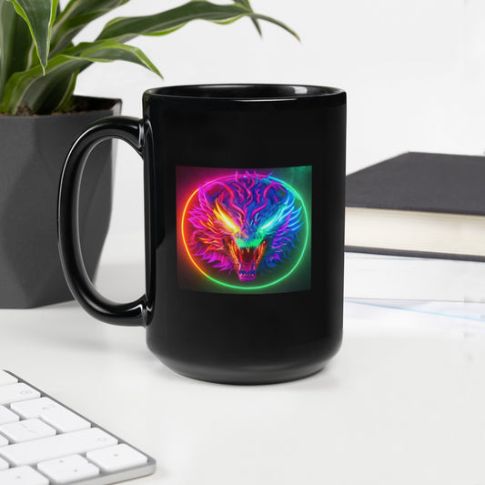 Neon Dragon Head Black Coffee Mug