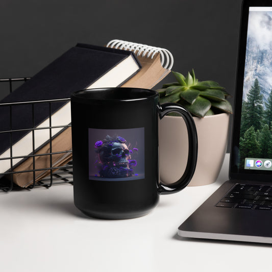 Black Skull With Roses Coffee Mug