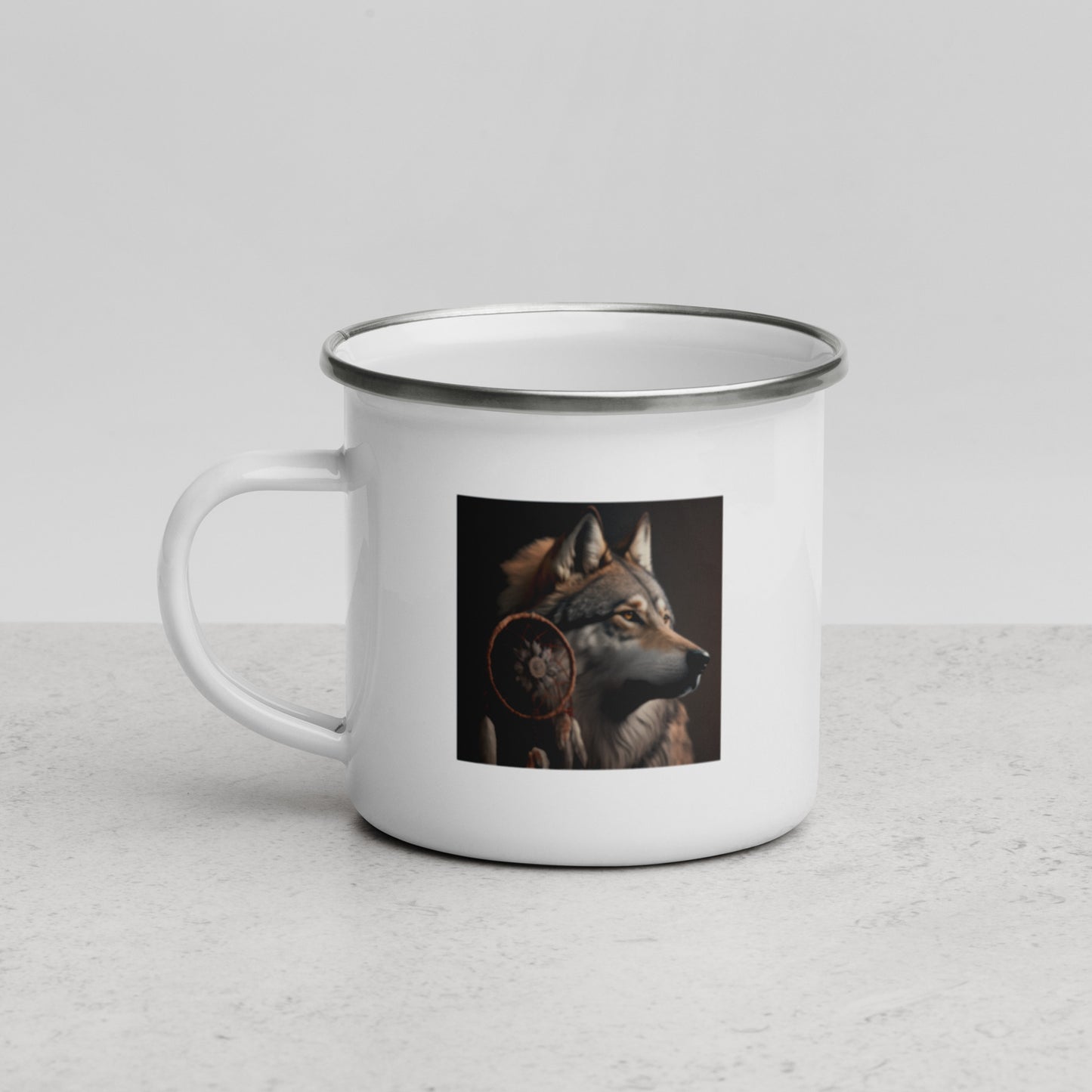 Wolf with Dream Catcher Enamel Mug