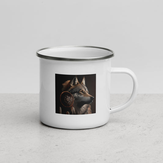 Wolf with Dream Catcher Enamel Mug