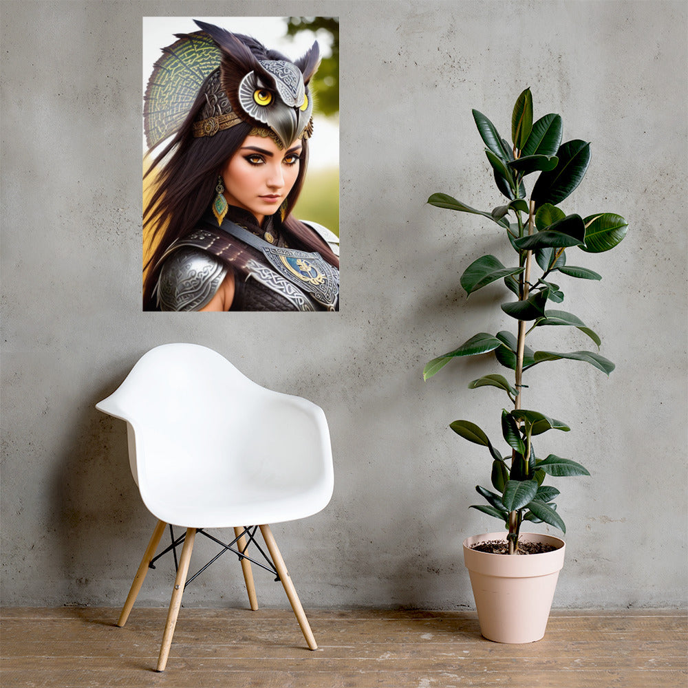 Stunning Beautiful Celtic Owl Warrior Princess Photo Paper Poster #1