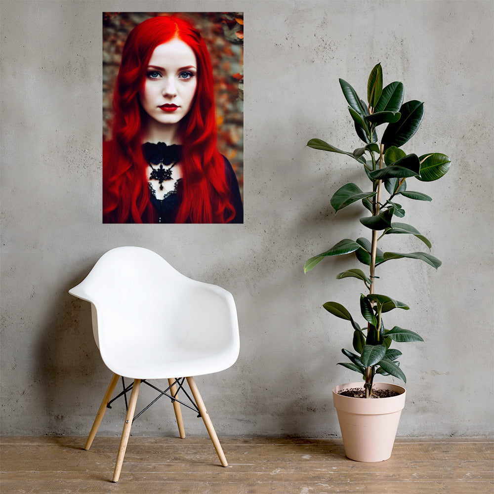 Stunning Beautiful Red Haired Goth Princess Photo Paper Poster #1