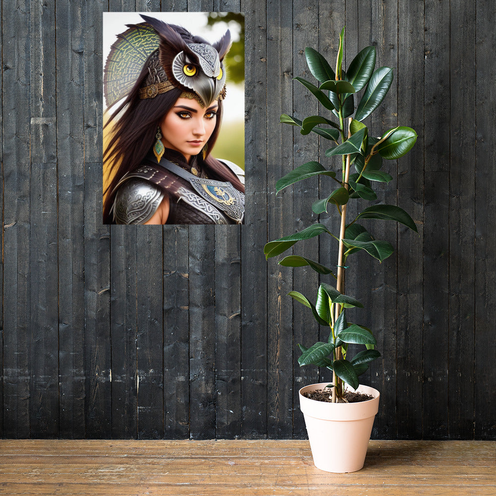 Stunning Beautiful Celtic Owl Warrior Princess Photo Paper Poster #1